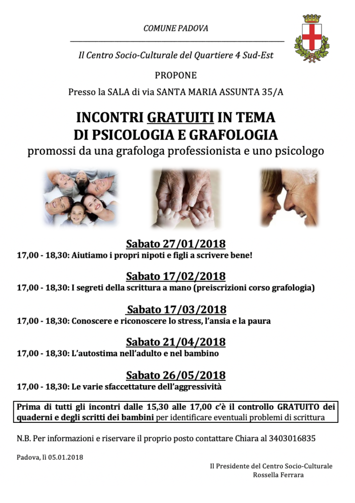 Volantino incontri di grafologia e psicologia, 1° edizione