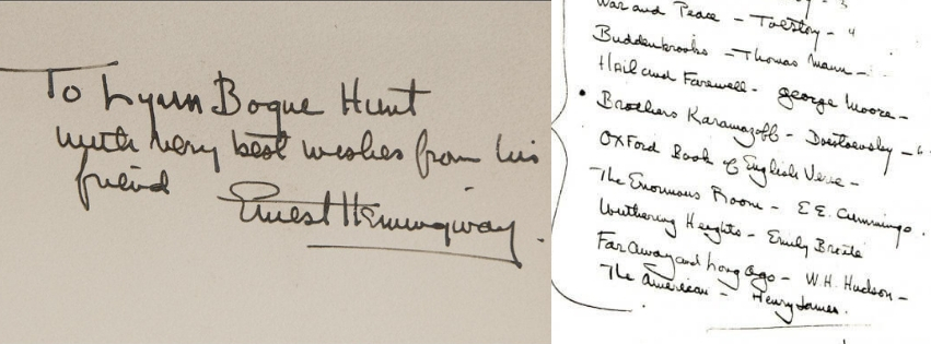 Scrittura e firma di Erenst Hemingway 