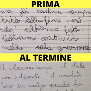 Prima e dopo il percorso di Rieducazione della scrittura